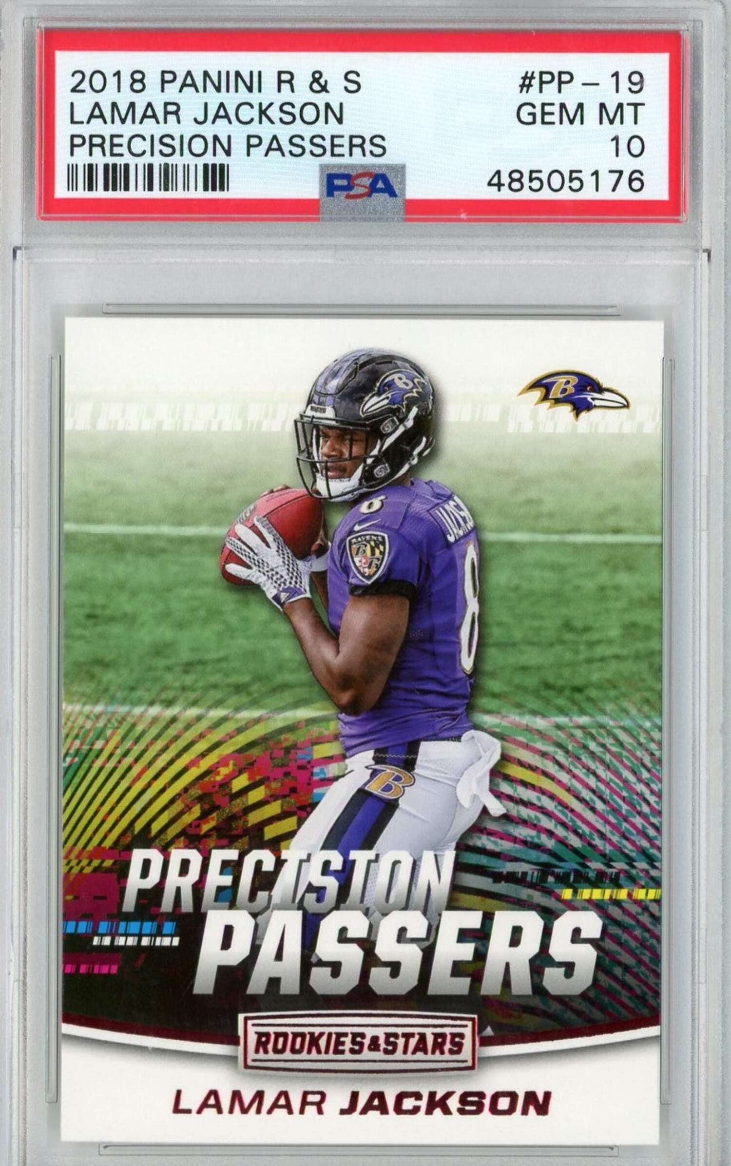 lamar jackson graded rookie card Graded 2018 Panini Rookies Stars Lamar Jackson #PP-19 Precision Passers  Rookie RC Football Card PSA 10 Gem Mint