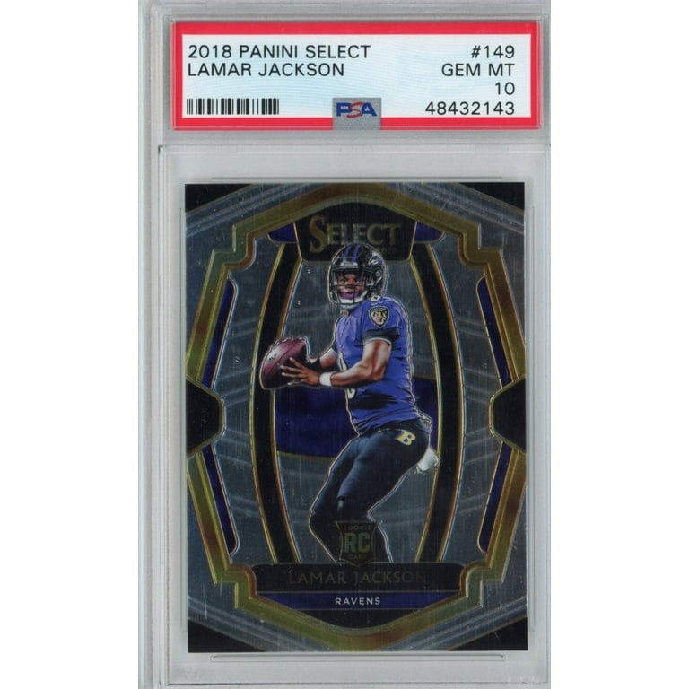 Graded 2018 Panini Select Lamar Jackson #149 Premier Level Rookie RC Football Card PSA 10 Gem Mint Graded 2018 Panini Select Lamar Jackson #149 Premier Level Rookie RC Football Card PSA 10 Gem Mint
