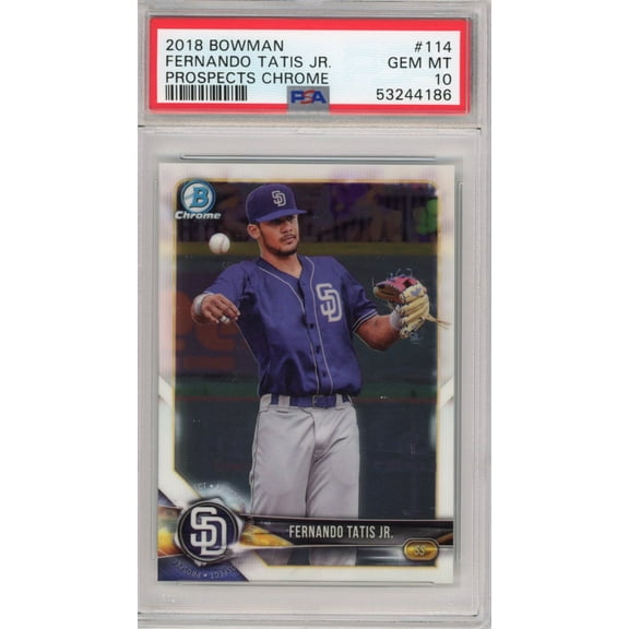 Graded 2018 Topps Bowman Fernando Tatis Jr. #114 Prospects Chrome Rookie RC Baseball Card PSA 10 Gem Mint