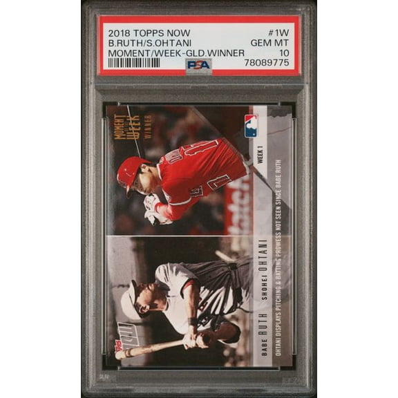 Graded 2018 Topps Now Shohei Ohtani/Babe Ruth #1W Moment of the Week Gold Winner Rookie RC Baseball Card PSA 10 Gem Mint