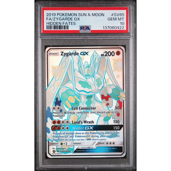 Graded 2019 PSA 10 Pokemon Hidden Fates Zygarde GX FA SV65 Trading Card