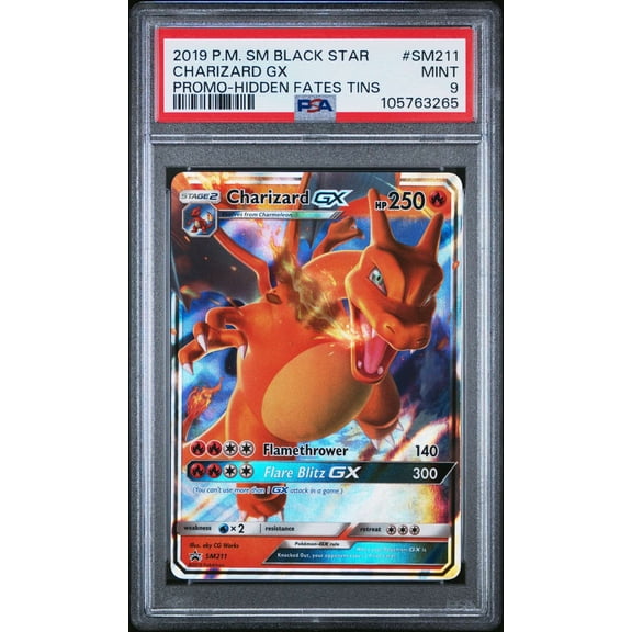 Graded 2019 PSA 9 Pokemon SM Black Star Promo Hidden Fates Charizard GX SM211 Trading Card