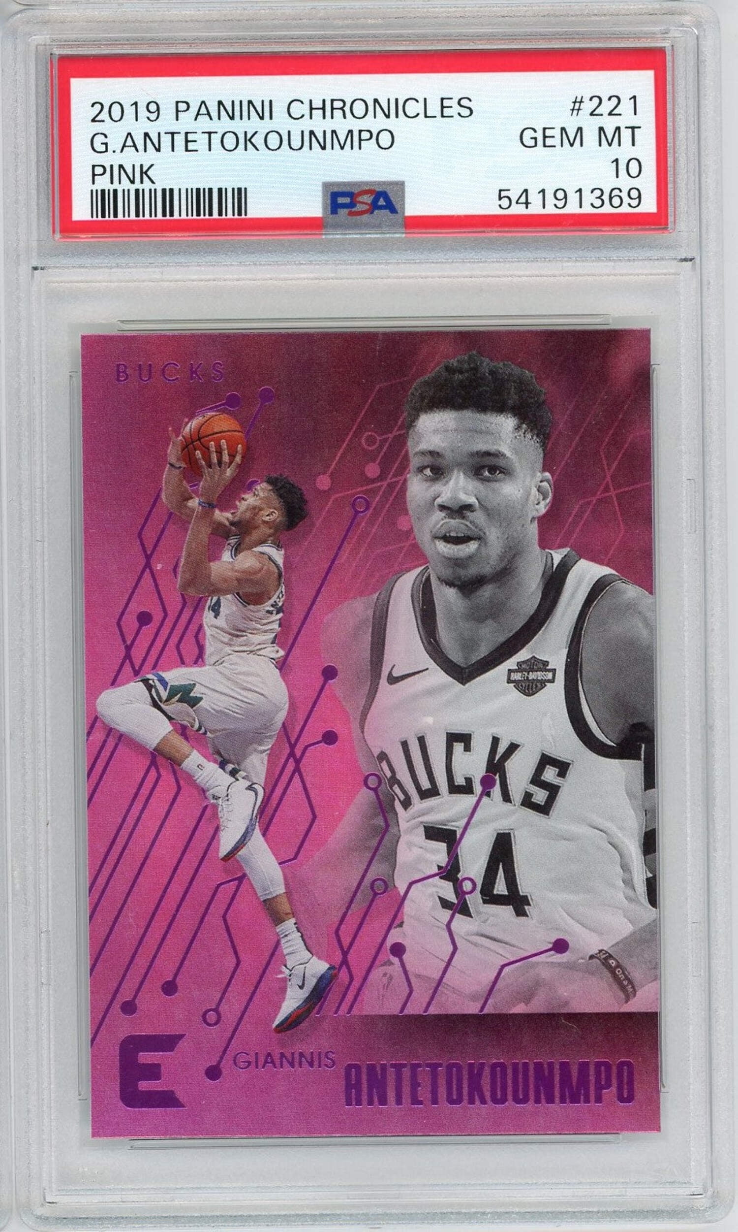 Graded 2019 Panini Chronicles Giannis Antetokounmpo #221 Pink 