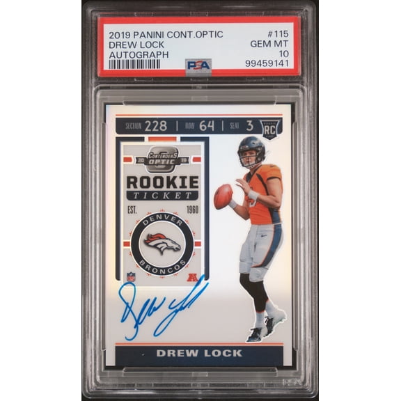 Graded 2019 Panini Contenders Optic Drew Lock #115 Autograph Short Print Rookie Low Pop PSA 10