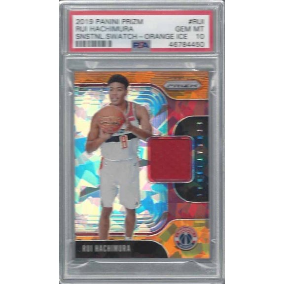 Graded 2019 Panini Prizm Sensational Swatches Rui Hachimura Snstnl Swatch Orange Ice PSA 10