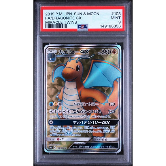 Graded 2019 Pokemon Japanese Sun & Moon Miracle Twins FA Dragonite GX PSA 9 #103 Trading Card