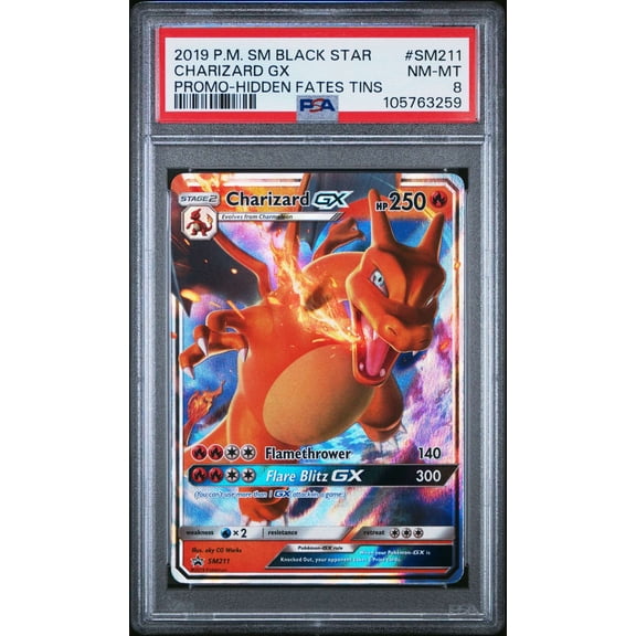Graded 2019 Pokemon SM Black Star Promo Charizard GX Hidden Fates Tins SM211 PSA 8 Trading Card
