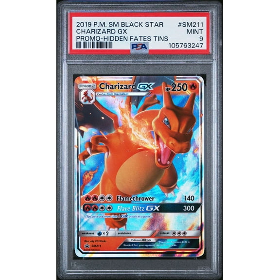 Graded 2019 Pokemon SM Black Star Promo Charizard GX SM211 PSA 9 Hidden Fates Tins Trading Card