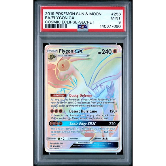 Graded 2019 Pokemon Sun & Moon Cosmic Eclipse FA Secret Flygon GX PSA 9 #256