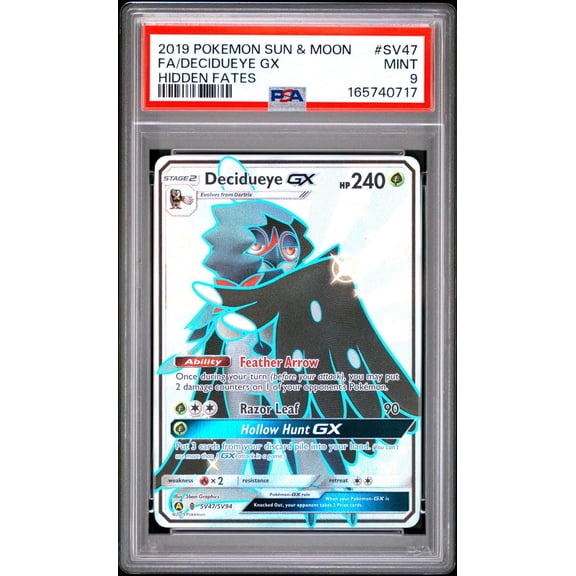 Graded 2019 Pokemon Sun & Moon Hidden Fates FA Shiny Vault Decidueye GX #SV47 PSA 9 Trading Card
