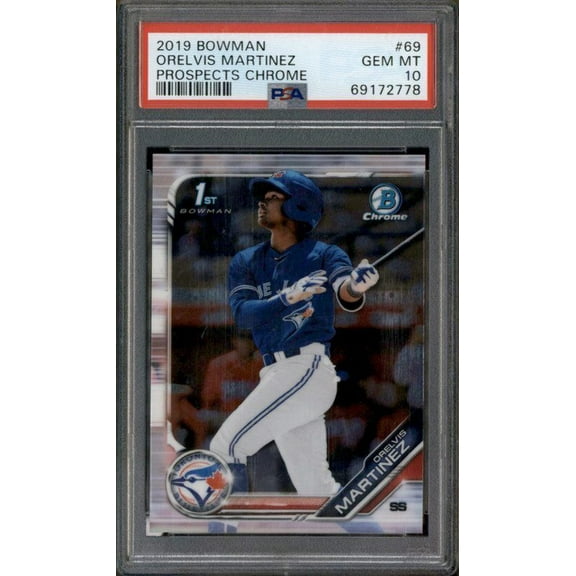 Graded 2019 Topps Bowman Orelvis Martinez #69 Prospects Chrome Rookie RC Baseball Card PSA 10 Gem Mint