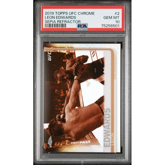 Graded 2019 Topps UFC Chrome Leon Edwards #2 Sepia Refractor Rookie RC UFC MMA Card PSA 10 Gem Mint