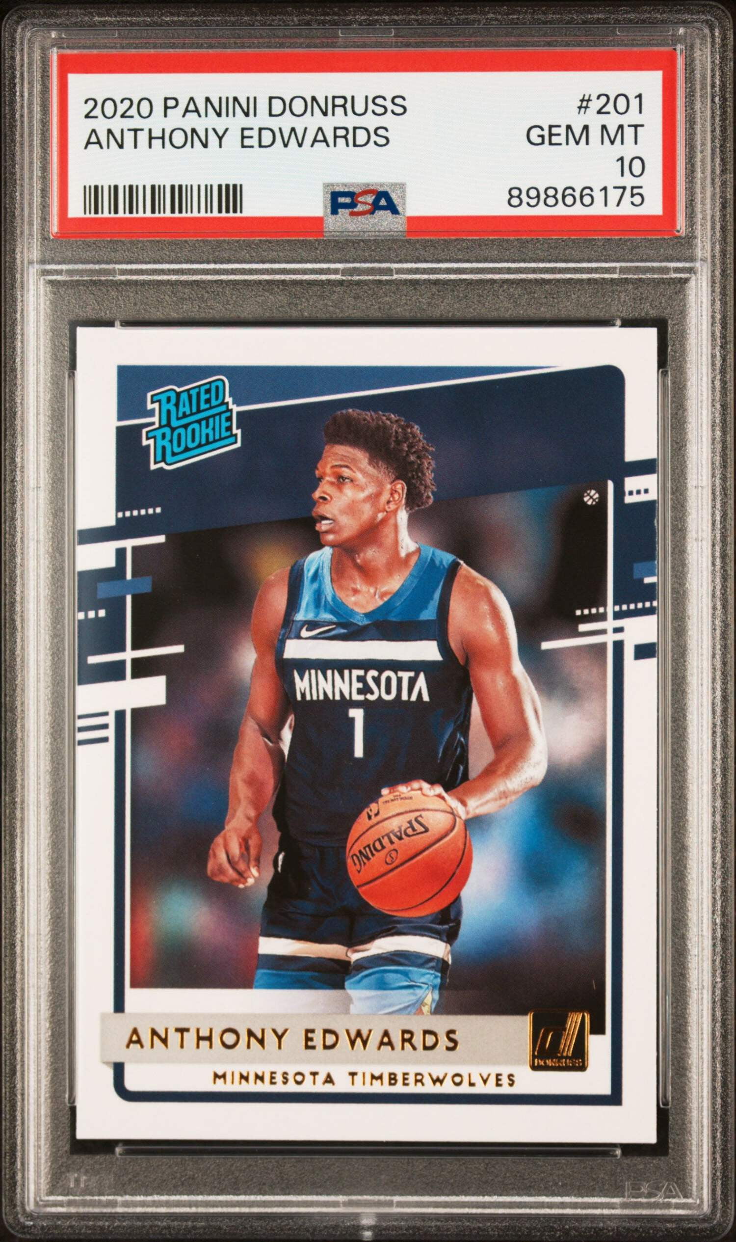 Graded 2020-21 Panini Donruss Anthony Edwards #201 Rated Rookie RC  Basketball Card PSA 10 Gem Mint