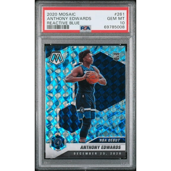 Graded 2020-21 Panini Mosaic Anthony Edwards #261 Reactive Blue Rookie RC Basketball Card PSA 10 Gem Mint