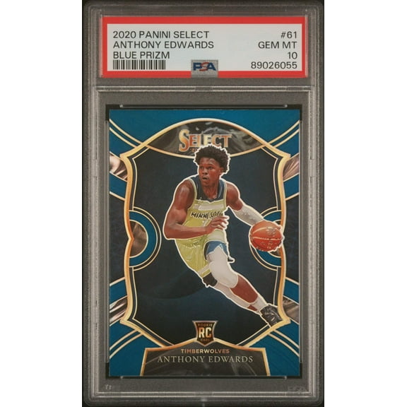 Graded 2020-21 Panini Select Anthony Edwards #61 Blue Prizm Rookie RC Basketball Card PSA 10 Gem Mint