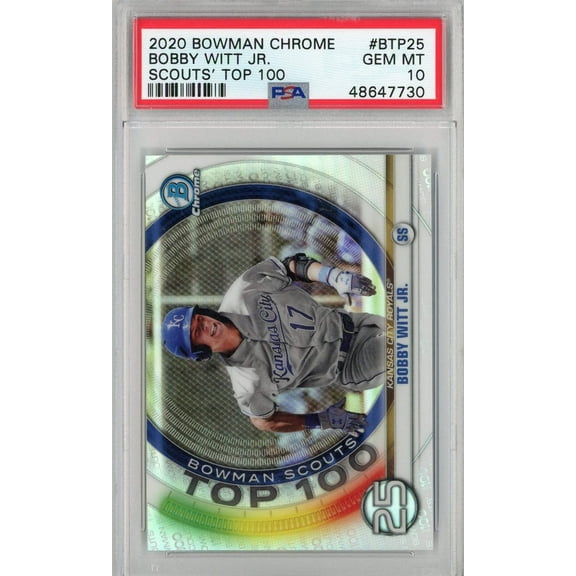 Graded 2020 Bowman Chrome Bobby Witt Jr #BTP25 Scouts Top 100 Rookie RC Baseball Card PSA 10 Gem Mint