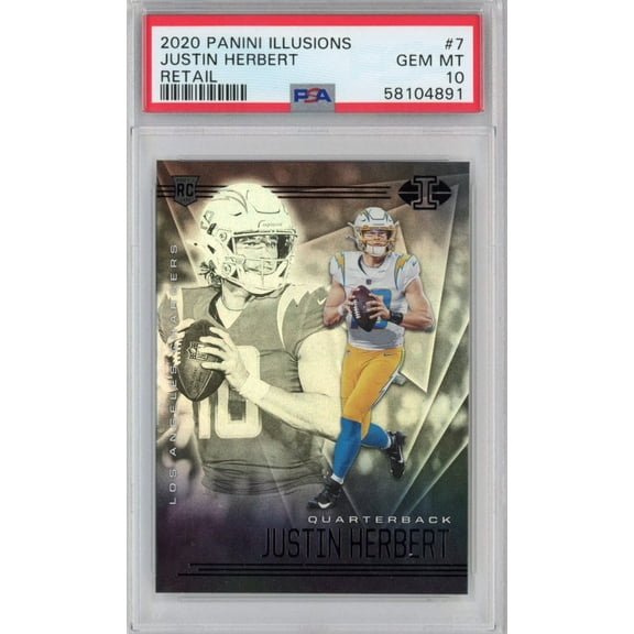 Graded 2020 Panini Illusions Justin Herbert #7 Retail Rookie RC Football Card PSA 10 Gem Mint