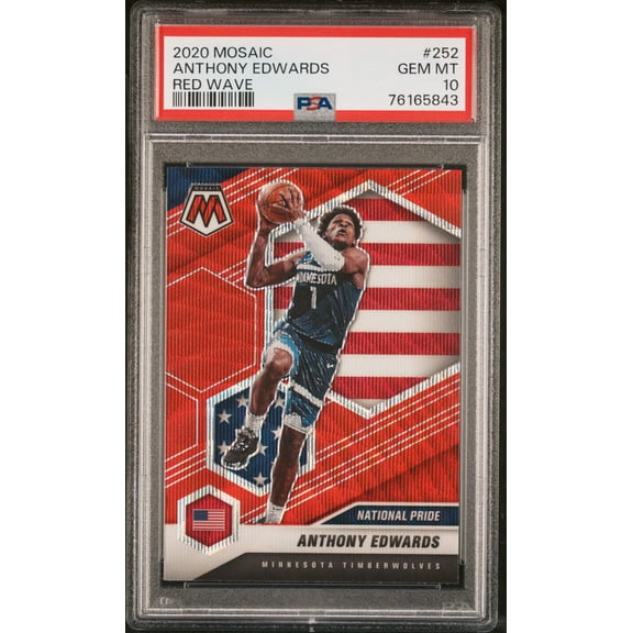 Graded 2020 Panini Mosaic Anthony Edwards #252 Red Wave Rookie RC Basketball Card PSA 10 Gem Mint