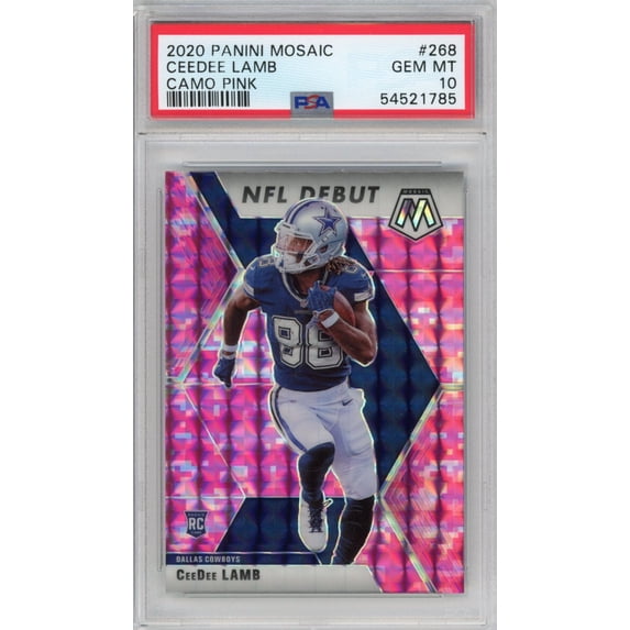 Graded 2020 Panini Mosaic CeeDee Lamb #268 Camo Pink Rookie RC Football Card PSA 10 Gem Mint