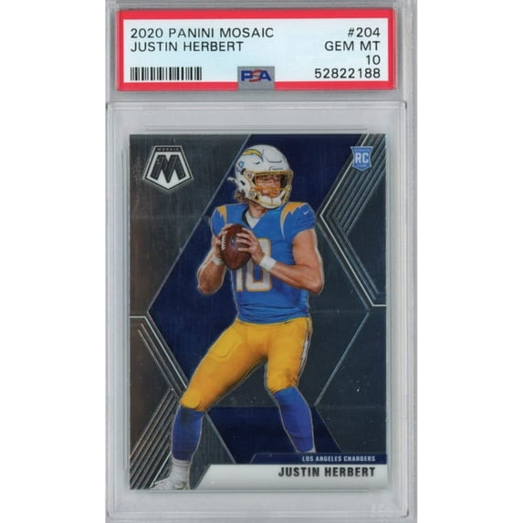 Graded 2020 Panini Mosaic Justin Herbert #204 Rookie RC Football Card PSA 10 Gem Mint