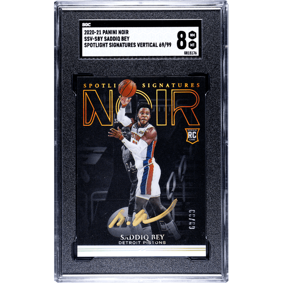 Graded 2020 Panini Noir Saddiq Bey #SSV-SBY Spotlight Sigs. Vertical SGC 8