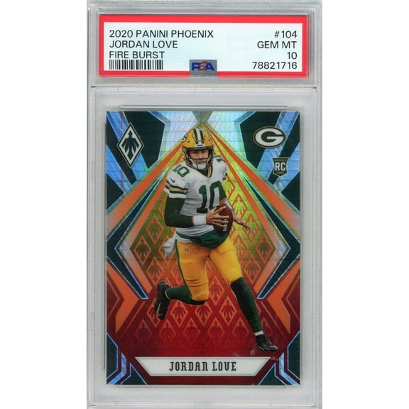 Graded 2020 Panini Phoenix Jordan Love #104 Fire Burst Rookie RC Football Card PSA 10 Gem Mint