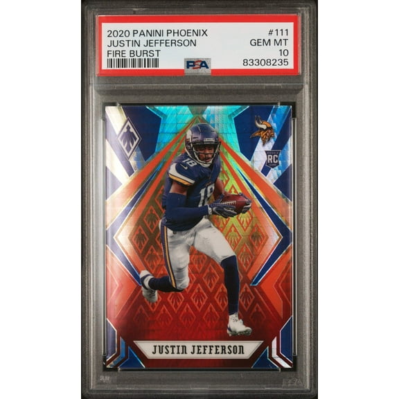 Graded 2020 Panini Phoenix Justin Jefferson #111 Fire Burst Rookie RC Football Card PSA 10 Gem Mint
