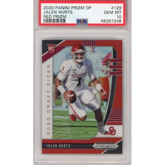 Graded 2020 Panini Prizm Draft Picks DP Jalen Hurts #129 Red Prizm Rookie RC Football Card PSA 10 Gem Mint