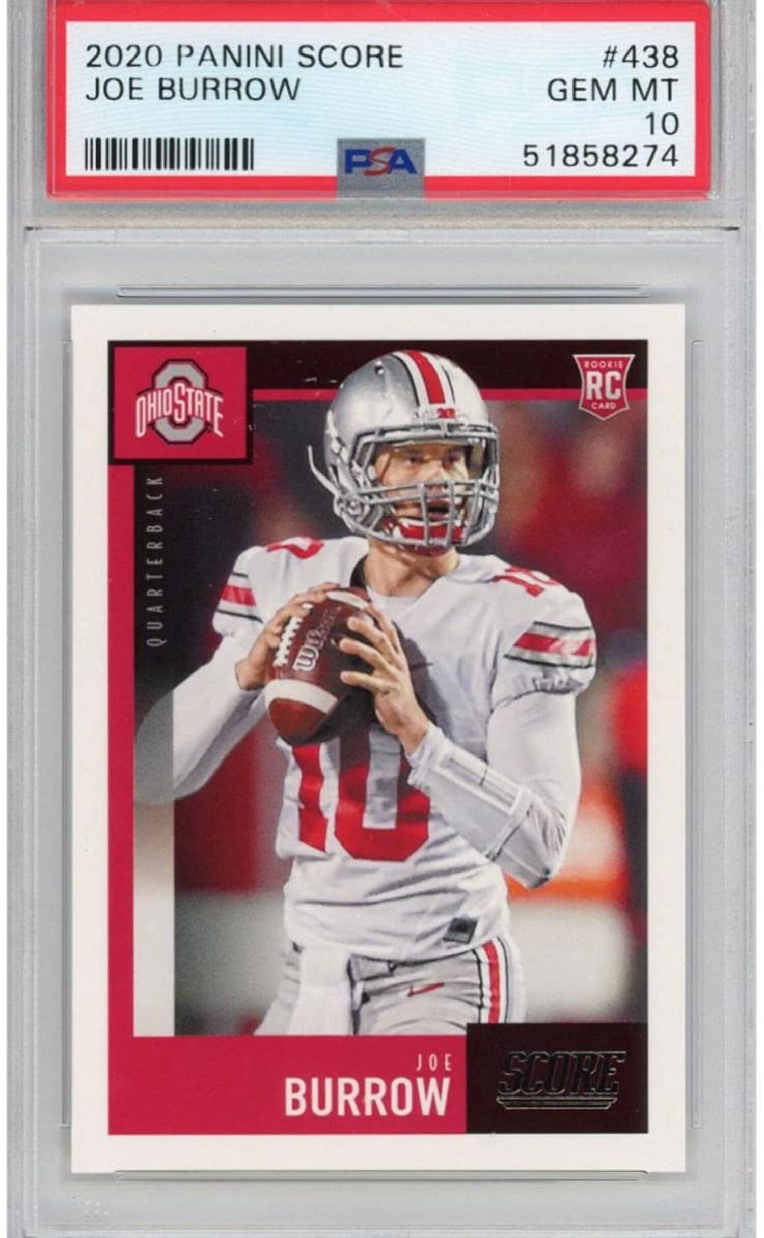 Graded 2020 Panini Score Joe Burrow 438 Rookie RC Football Card PSA 10 