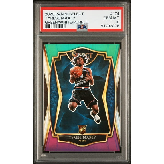 Graded 2020 Panini Select Tyrese Maxey #174 Green/White/Purple Rookie RC Basketball Card PSA 10 Gem Mint