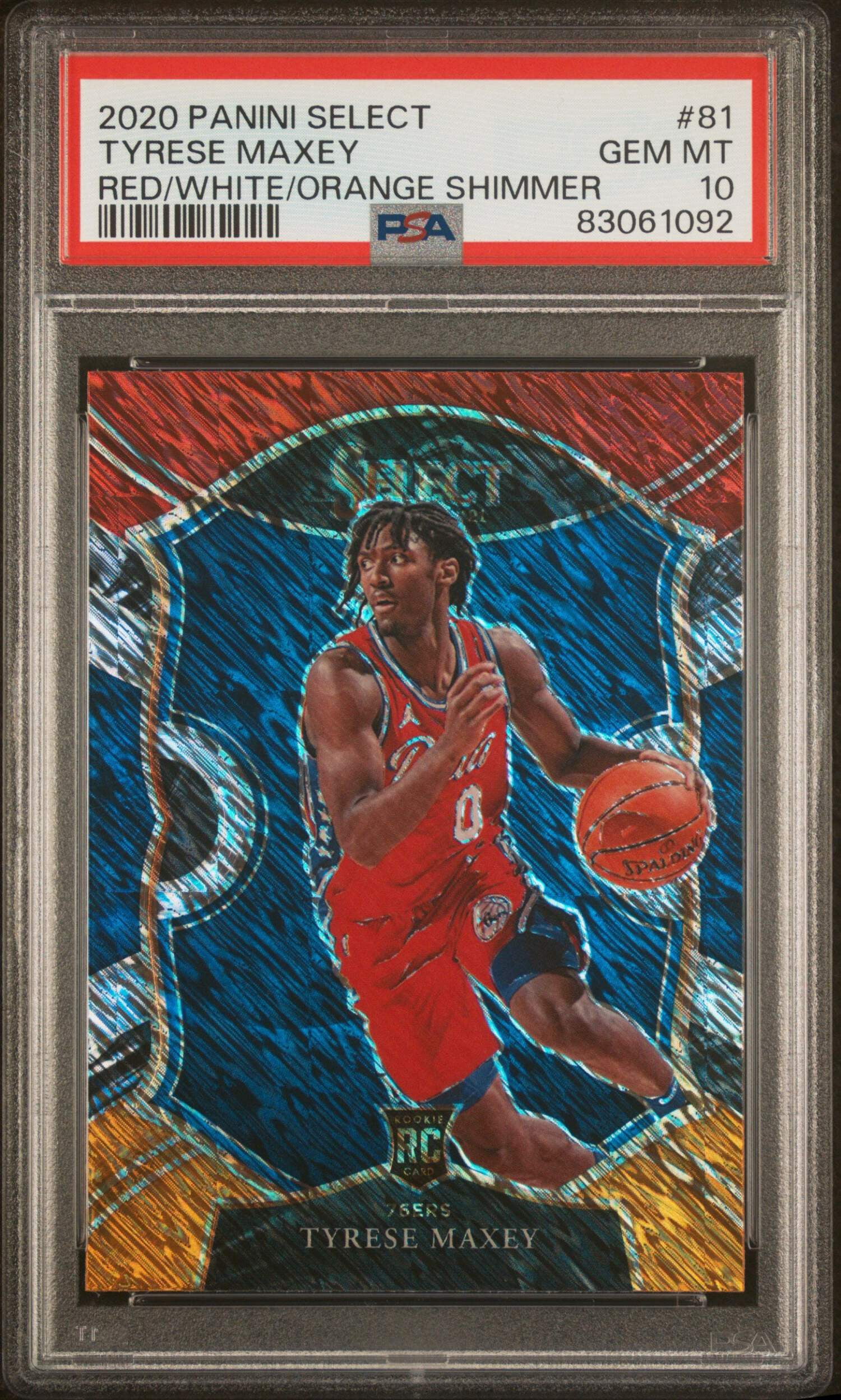 Graded 2020 Panini Select Tyrese Maxey #81 Red/White/Orange 