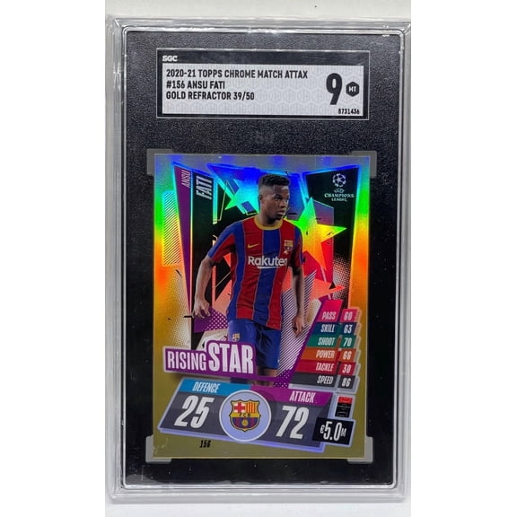 Graded 2020 Topps Chrome Match Attax Uefa Ansu Fati #156 Gold Refractor SGC 9