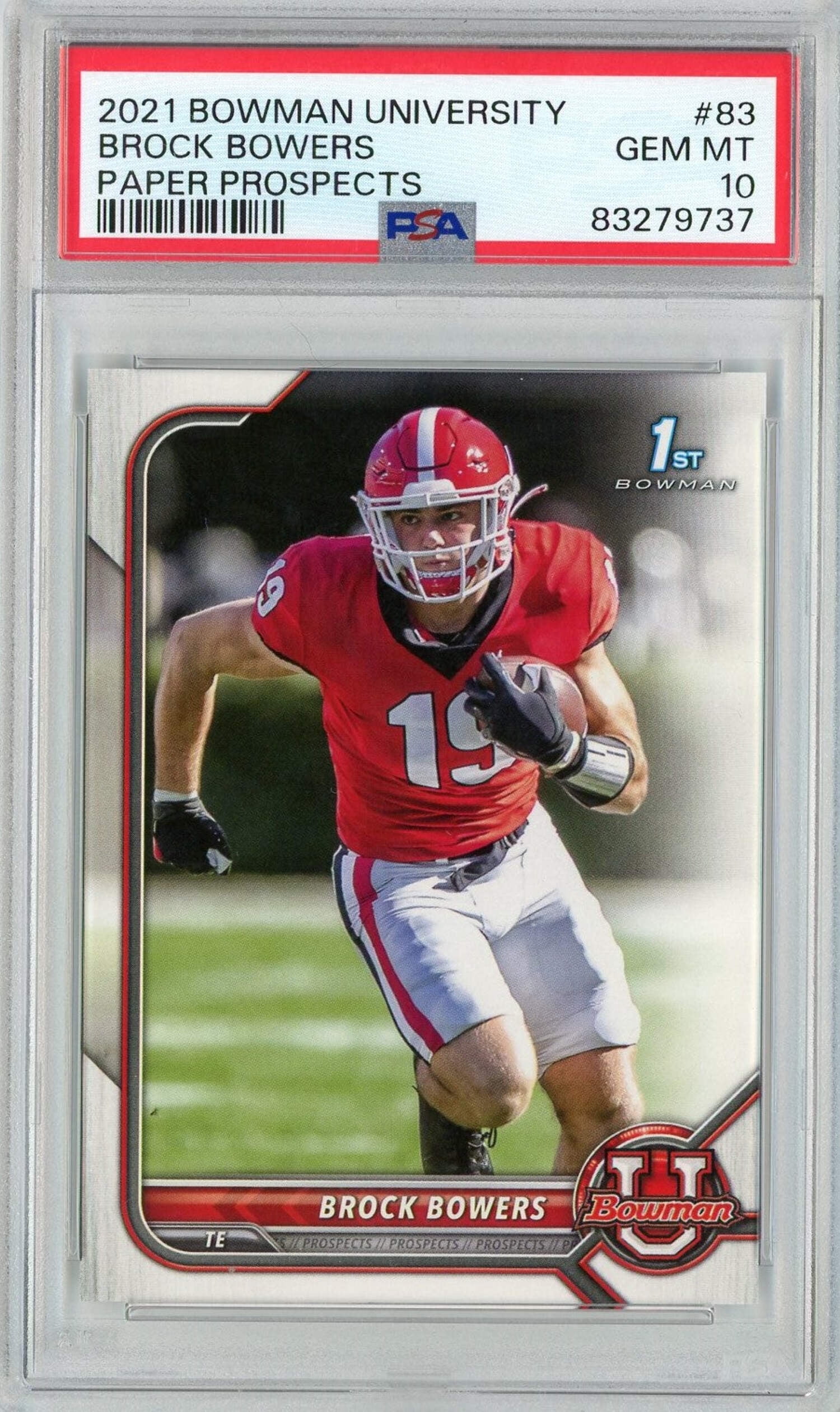 Graded 2021 Bowman University Brock Bowers #83 Paper Prospects Rookie RC Football Card PSA 10