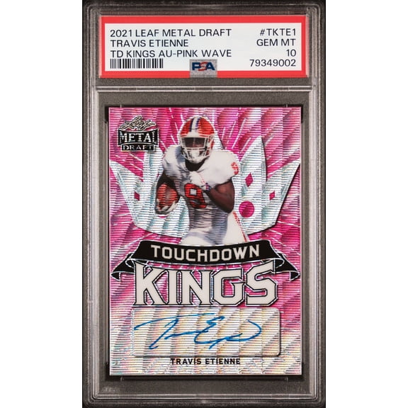 Graded 2021 Leaf Metal Draft Touchdown Kings Auto Travis Etienne PSA 10 TD Pink Wave #TKTE1 9/10