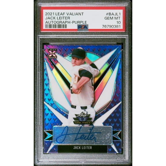 Graded 2021 Leaf Valiant Jack Leiter #BAJL1 Autograph Purple #/50 Rookie RC Baseball Card PSA 10 Gem Mint