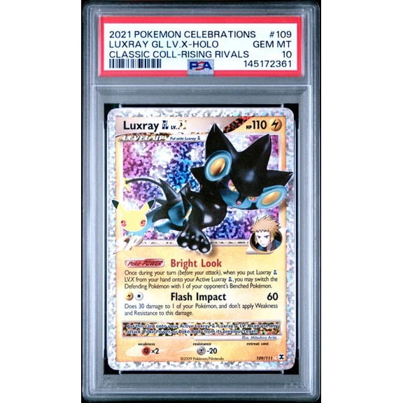 Graded 2021 PKM Celebrations Classic Collection Luxray GL LV. X Holo #109 Rising Rivals Trading Card Game PSA 10 Gem Mint