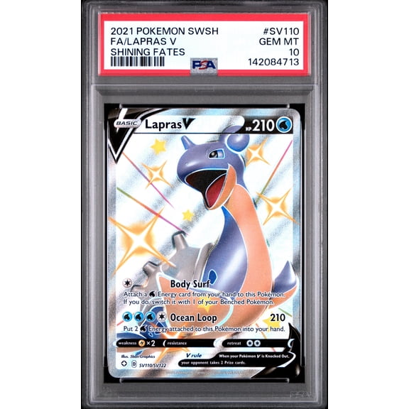 Graded 2021 Pokemon Shining Fates Lapras V #SV110 SWSH Trading Card Game PSA 10 Gem Mint