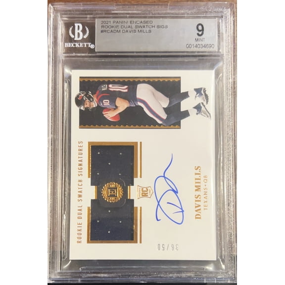 Graded 2021 Panini Encased Rookie Dual Swatch Signatures Davis Mills #RCADM BGS 9 Auto 10