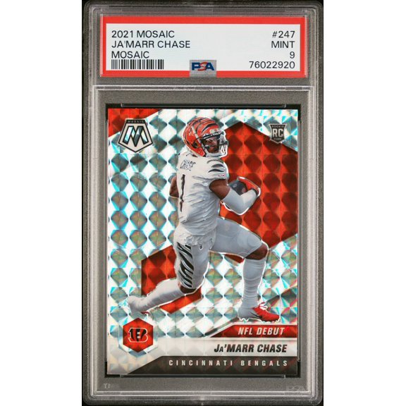 Graded 2021 Panini Mosaic JaMarr Chase #247 Rookie PSA 9 Cincinnati Bengals Football Card
