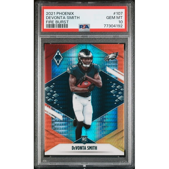 Graded 2021 Panini Phoenix DeVonta Smith #107 Fire Burst Rookie RC Football Card PSA 10 Gem Mint