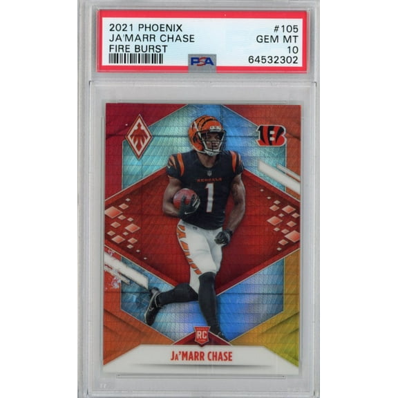 Graded 2021 Panini Phoenix Ja'Marr Chase #105 Fire Burst Rookie RC Football Card PSA 10 Gem Mint