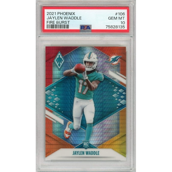 Graded 2021 Panini Phoenix Jaylen Waddle #106 Fire Burst Rookie RC Football Card PSA 10 Gem Mint