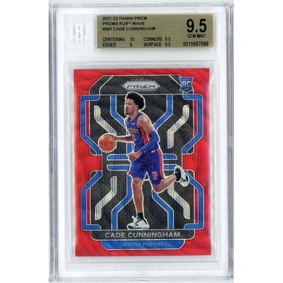 Graded 2021 Panini Prizm Cade Cunningham #282 Ruby Wave Rookie RC Basketball Card BGS 9.5 Gem Mint