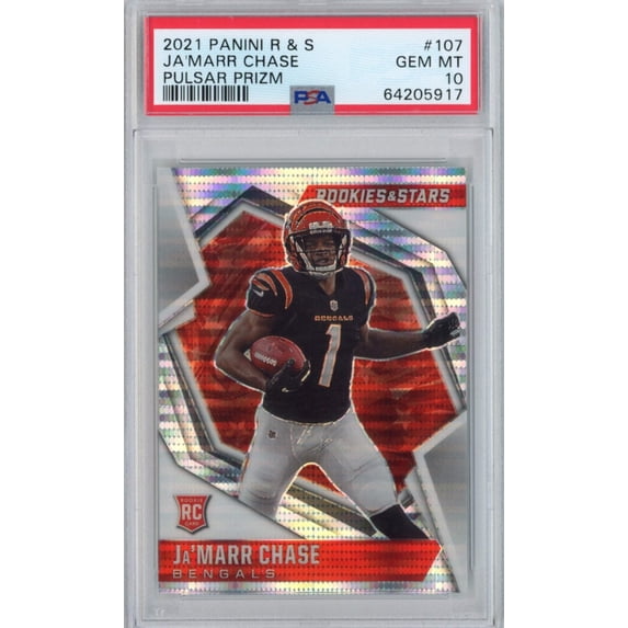 Graded 2021 Panini Rookies Stars Ja'Marr Chase #107 Pulsar Prizm Rookie RC Football Card PSA 10 Gem Mint
