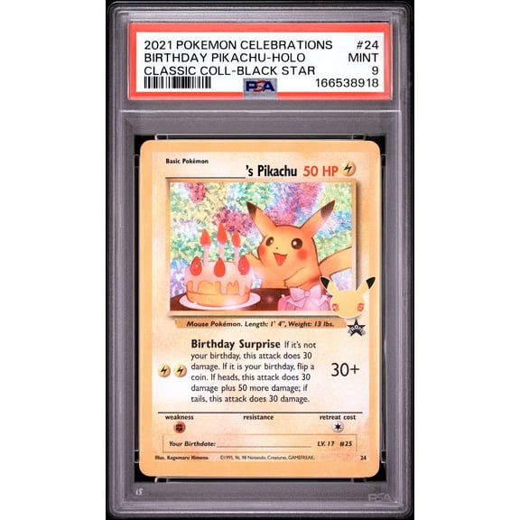 Graded 2021 Pokemon Celebrations Classic Collection Birthday Pikachu Holo PSA 9 #24 Trading Card