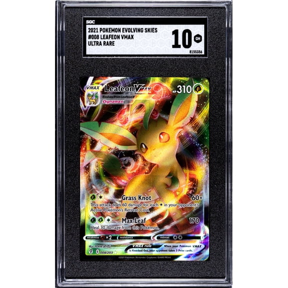 Graded 2021 Pokemon Evolving Skies Leafeon VMAX SGC 10 #008 Trading Card