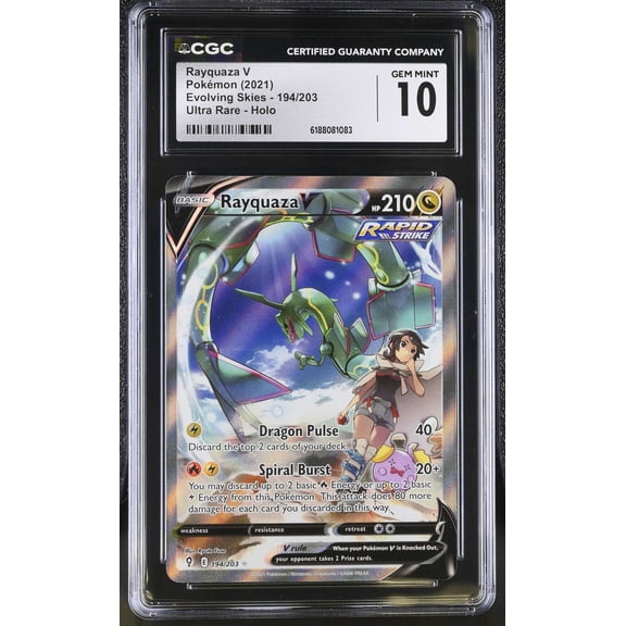 Graded 2021 Pokemon Evolving Skies Rayquaza V Holo Ultra Rare CGC 10 #194/203 Trading Card