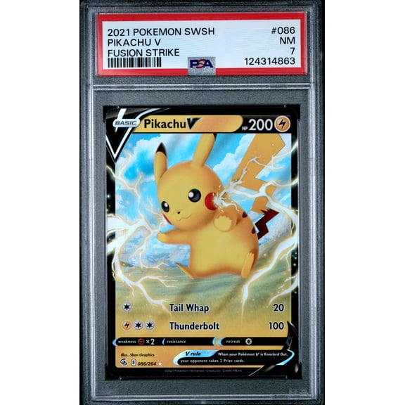 Graded 2021 Pokemon Sword & Shield Fusion Strike Pikachu V #086 PSA 7 Trading Card