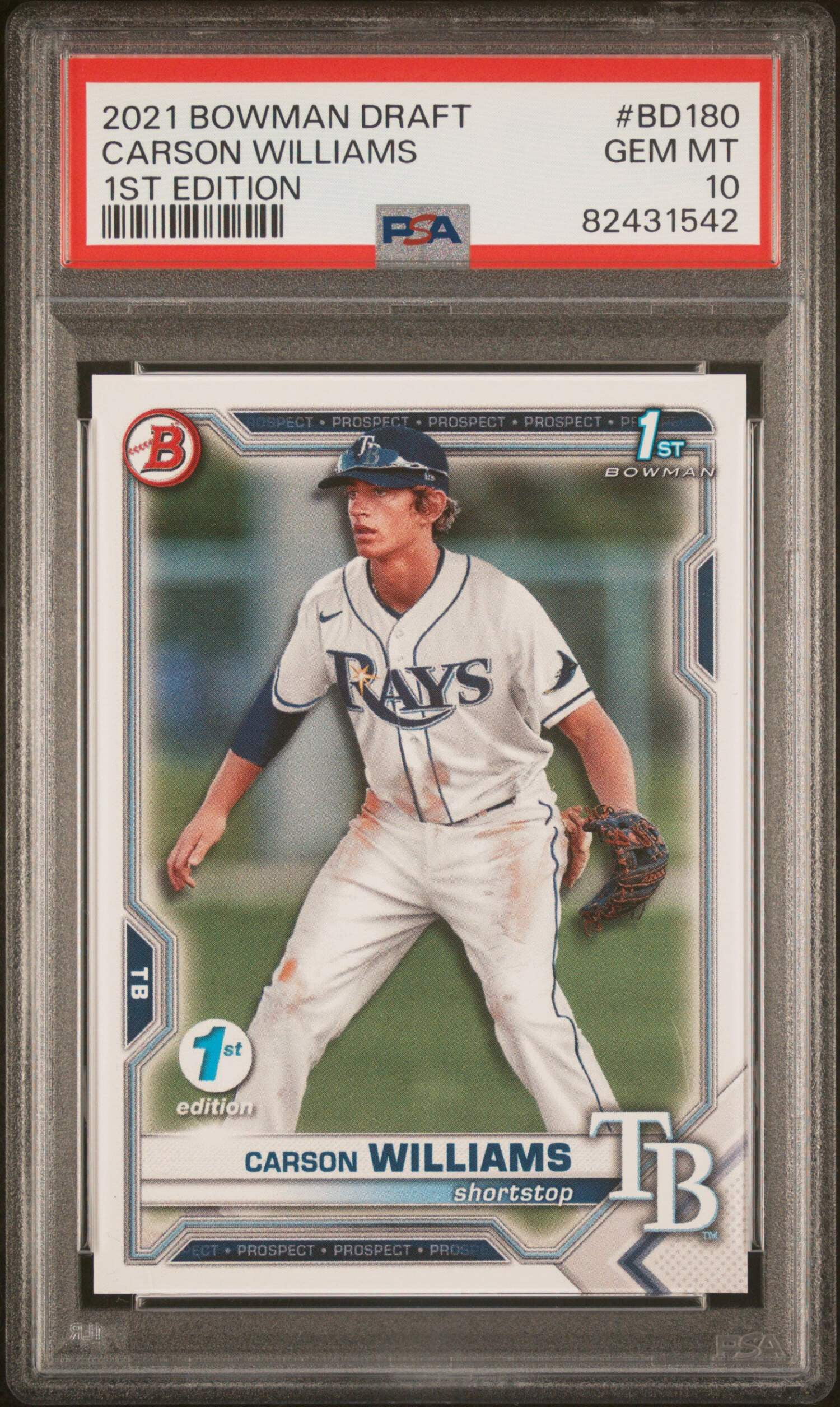 Graded 2021 Topps Bowman Draft Carson Williams #BD180 1st Edition 