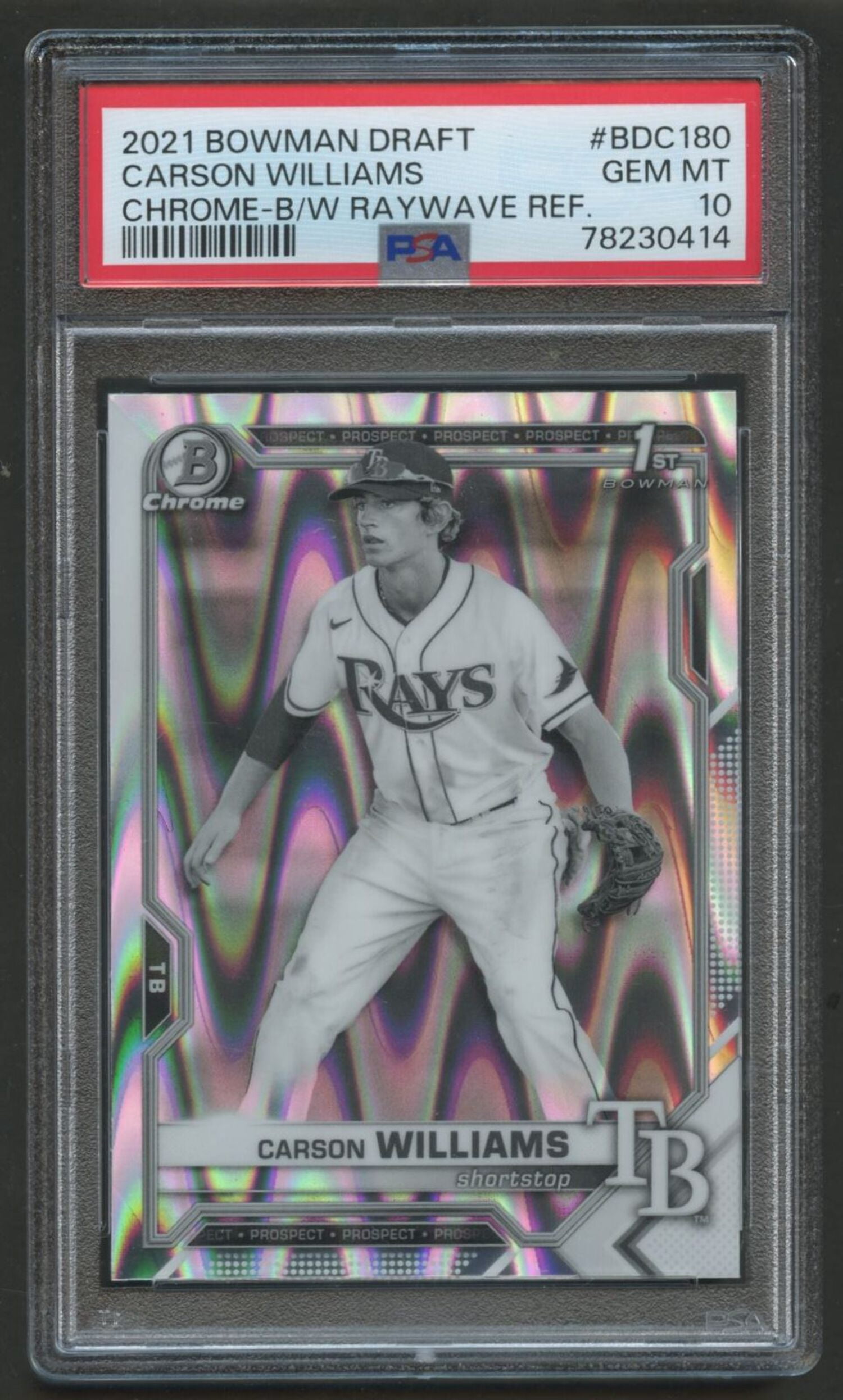 Graded 2021 Topps Bowman Draft Carson Williams #BDC180 Chrome B/W 